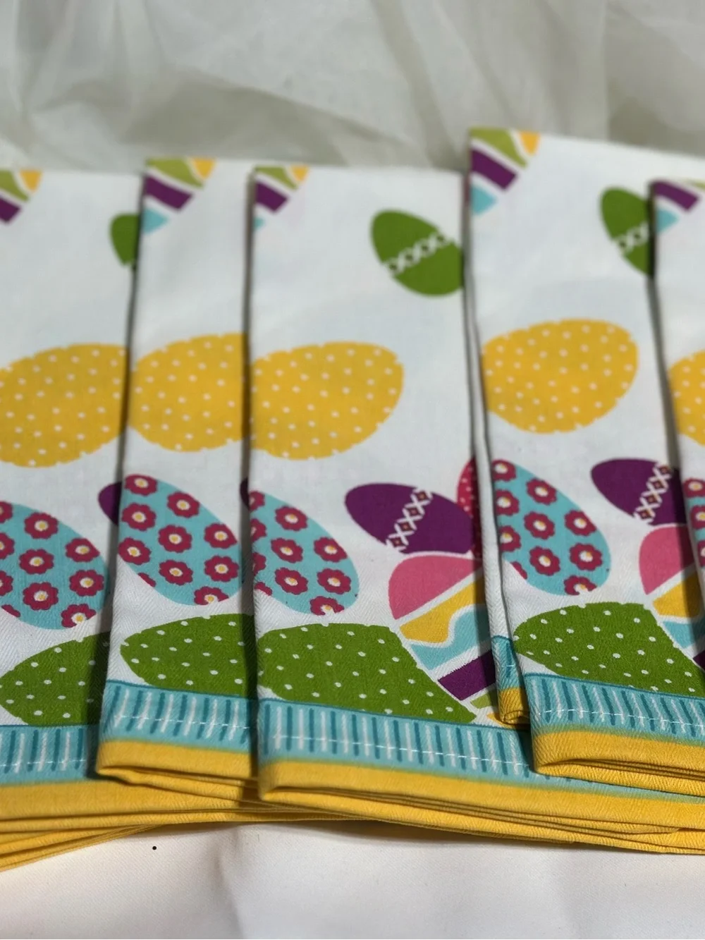 Pier 1 Yellow Border Napkins with Multicolor Easter Egg Print